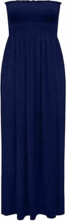 Plus Size Womens Printed Bandeau Strapless Shirred Ladies Long Maxi Dress