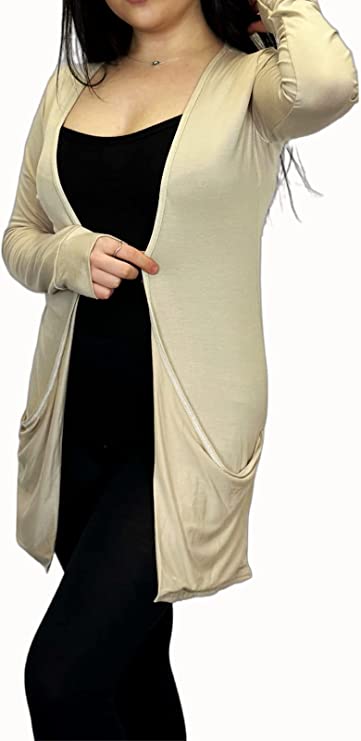 Ladies Long Sleeve Pocket Cardigan Womens Top Sizes 8-14