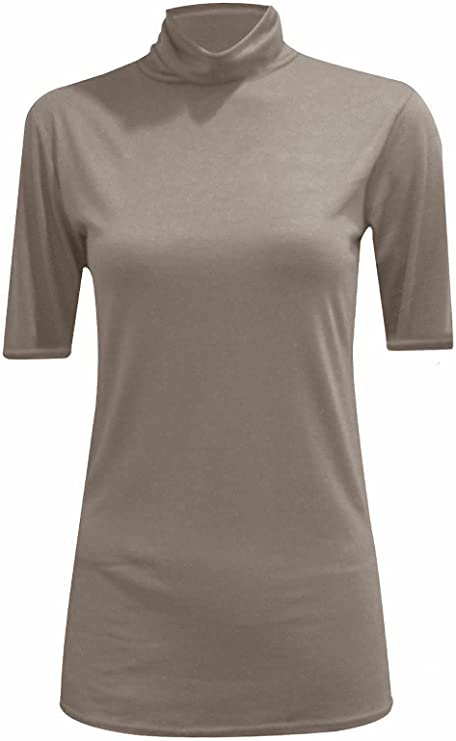 Womens Ladies Turtle Polo Neck Jumper Short Sleeve Top High Neck T Shirt Top Plus 8-14