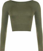 Load image into Gallery viewer, Womens Crop Long Sleeve T Shirt Ladies Short Plain Basic Round Neck Shirts Top 8-14
