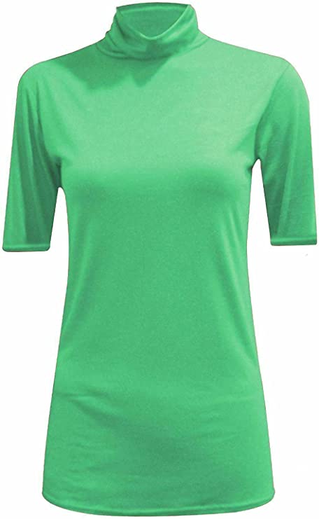 Womens Ladies Turtle Polo Neck Jumper Short Sleeve Top High Neck T Shirt Top Plus 8-14