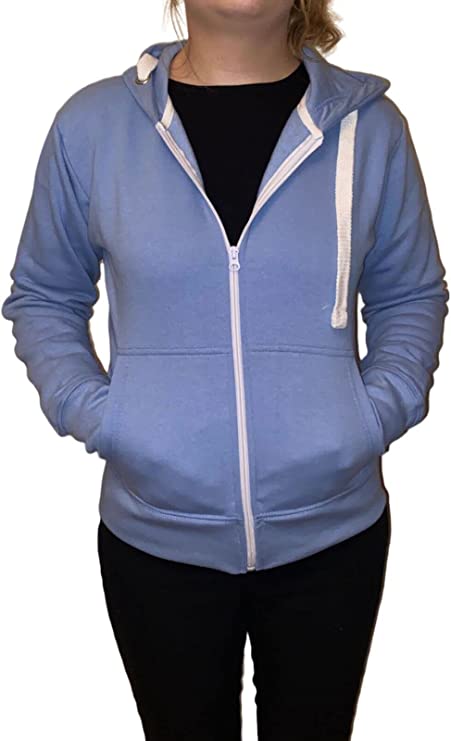 Ladies Plain Colour Hoodie Womens Fleece Hooded Top Zip Zipper Hoodie Sweatshirt Available in 22 Colours Plus Sizes Small-XL