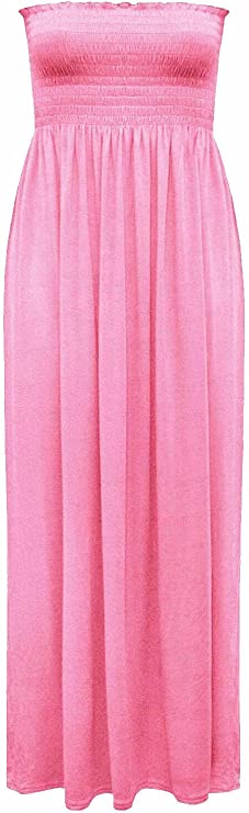 Plus Size Womens Printed Bandeau Strapless Shirred Ladies Long Maxi Dress