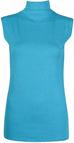 Load image into Gallery viewer, Women Turtle Neck Sleeveless Tops Bodycon Casual Shirt Jumper Top Plain Polo Neck, XL-XXXL
