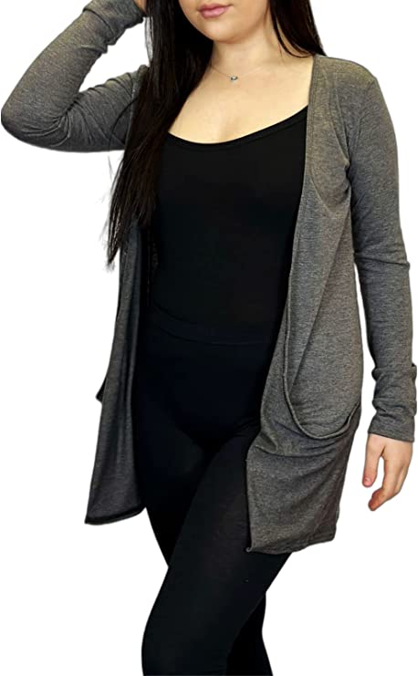 Ladies Long Sleeve Pocket Cardigan Womens Top Sizes 8-14
