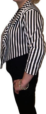 Load image into Gallery viewer, Women ¾ Sleeves Stripes Print Open Front Waterfall Crop Blazer Jacket Womens Black White Stripe Print Open Front Waterfall Crop Blazer Jacket Coat
