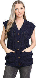 Load image into Gallery viewer, Womens Sleeveless Cable Knitted Grandad Cardigan Ladies 5 Button Casual Winter Sweater Waistcoat Top
