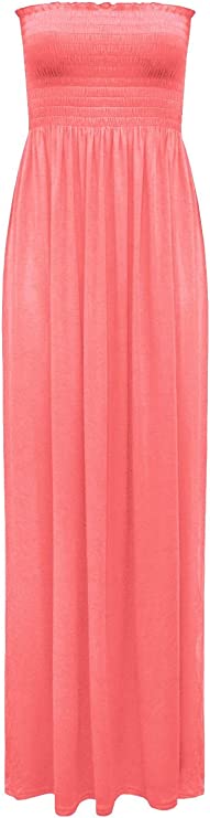 Plus Size Womens Printed Bandeau Strapless Shirred Ladies Long Maxi Dress