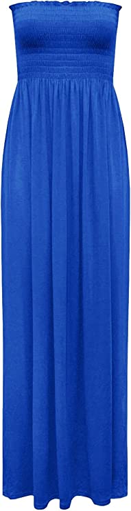 Plus Size Womens Printed Bandeau Strapless Shirred Ladies Long Maxi Dress