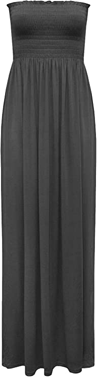 Plus Size Womens Printed Bandeau Strapless Shirred Ladies Long Maxi Dress