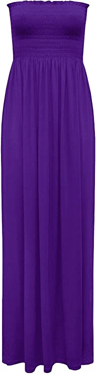 Plus Size Womens Printed Bandeau Strapless Shirred Ladies Long Maxi Dress