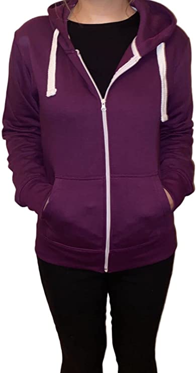 Ladies Plain Colour Hoodie Womens Fleece Hooded Top Zip Zipper Hoodie Sweatshirt Available in 22 Colours Plus Sizes Small-XL
