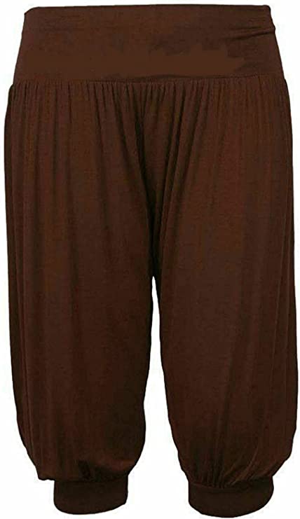 Ladies Plus Size Ali Baba Baggy Stretch Fit Shorts Womens Plain Cropped Harem Trouser Pants 8-26