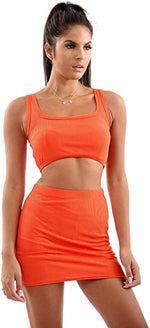 Load image into Gallery viewer, Womens Ladies New Ribbed Sleeveless Crop Top Bodycon Mini Skirt Summer 2 Pcs Co-Ord Suit
