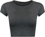 Load image into Gallery viewer, Women Cap Short Sleeve Crop Top Round Neck Plain/Printed T-Shirt Stretchy Summer Cropped Vest Tops Size 8-14
