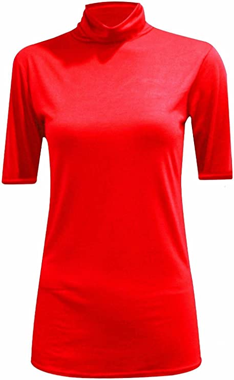 Womens Ladies Turtle Polo Neck Jumper Short Sleeve Top High Neck T Shirt Top Plus 8-14