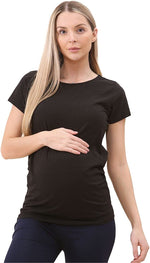 Load image into Gallery viewer, Ladies Maternity Plain Top Pregnancy T-Shirt Side Ruched Crew Neck Short Sleeve Tees for Pregnant Women
