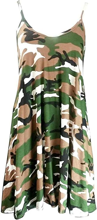 Plus Size Womens Printed Strappy Sleeveless Ladies Mini Dress Vest Top