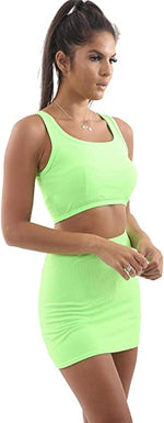 Load image into Gallery viewer, Womens Ladies New Ribbed Sleeveless Crop Top Bodycon Mini Skirt Summer 2 Pcs Co-Ord Suit
