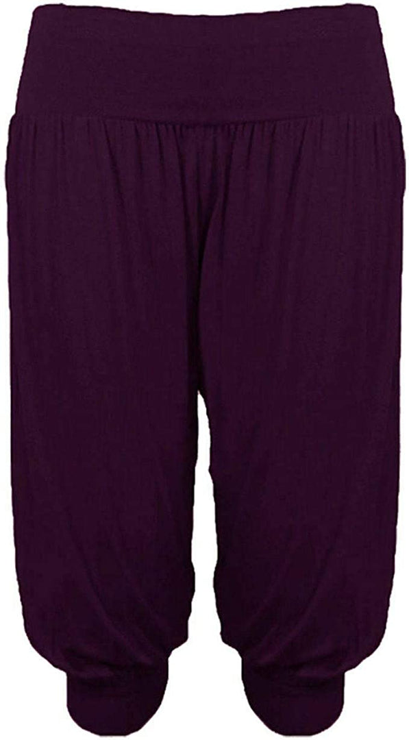 Ladies Plus Size Ali Baba Baggy Stretch Fit Shorts Womens Plain Cropped Harem Trouser Pants 8-26