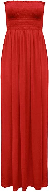Plus Size Womens Printed Bandeau Strapless Shirred Ladies Long Maxi Dress