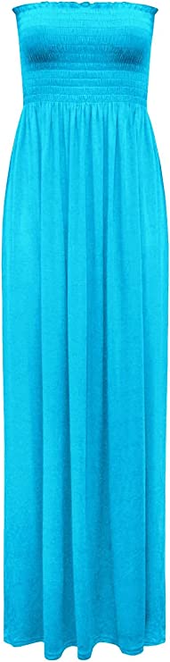 Plus Size Womens Printed Bandeau Strapless Shirred Ladies Long Maxi Dress
