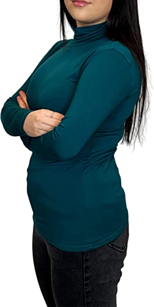 Ladies Polo Roll Neck Long Sleeve Turtle Neck Plain Jumpers for Women Top Womens Ladies New Plain Turtle Polo Roll Neck Long Sleeve Stretch Jumper T-Shirt Tee Top 8-14