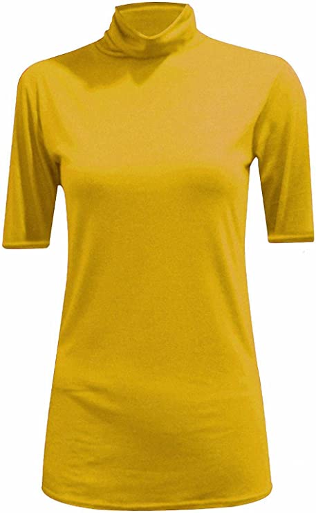 Womens Ladies Turtle Polo Neck Jumper Short Sleeve Top High Neck T Shirt Top Plus 8-14