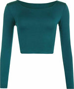 Load image into Gallery viewer, Womens Crop Long Sleeve T Shirt Ladies Short Plain Basic Round Neck Shirts Top 8-14
