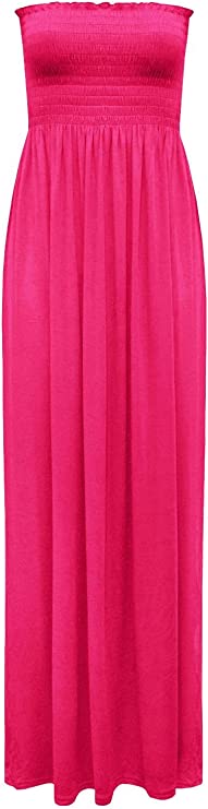 Plus Size Womens Printed Bandeau Strapless Shirred Ladies Long Maxi Dress