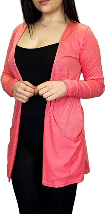 Ladies Long Sleeve Pocket Cardigan Womens Top Sizes 8-14