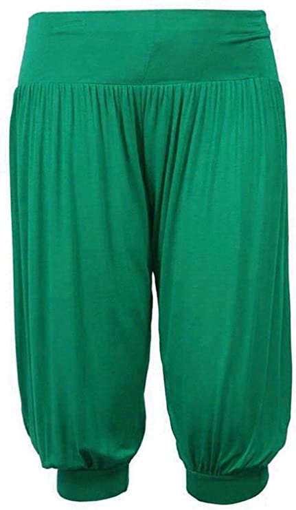 Ladies Plus Size Ali Baba Baggy Stretch Fit Shorts Womens Plain Cropped Harem Trouser Pants 8-26