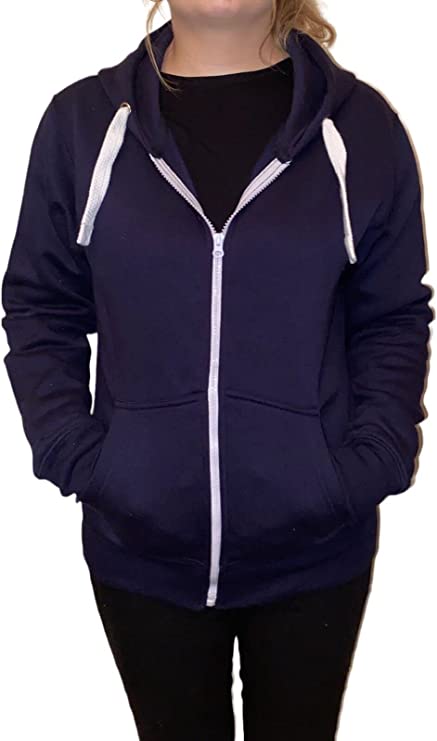 Ladies Plain Colour Hoodie Womens Fleece Hooded Top Zip Zipper Hoodie Sweatshirt Available in 22 Colours Plus Sizes Small-XL