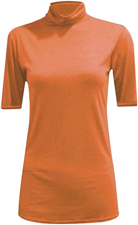 Womens Ladies Turtle Polo Neck Jumper Short Sleeve Top High Neck T Shirt Top Plus 8-14