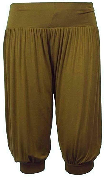 Ladies Plus Size Ali Baba Baggy Stretch Fit Shorts Womens Plain Cropped Harem Trouser Pants 8-26