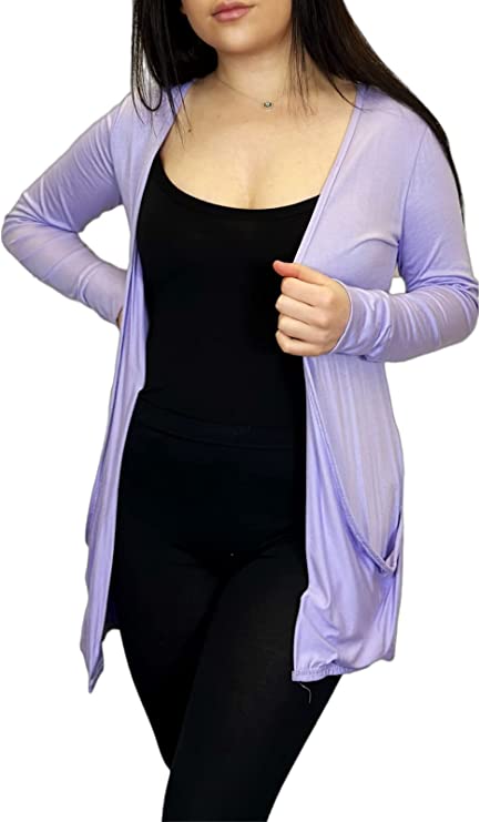 Ladies Long Sleeve Pocket Cardigan Womens Top Sizes 8-14