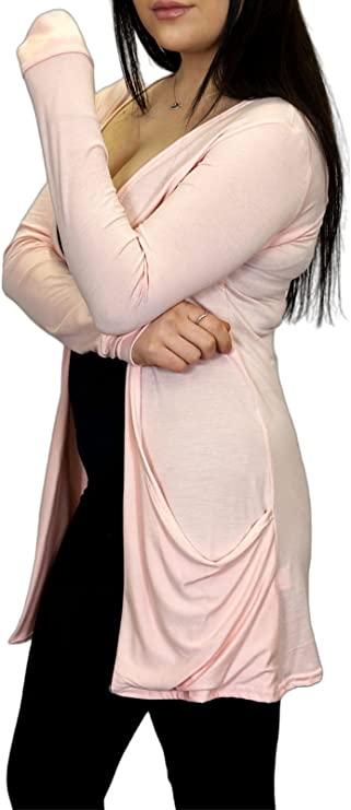 Ladies Long Sleeve Pocket Cardigan Womens Top Sizes 8-14