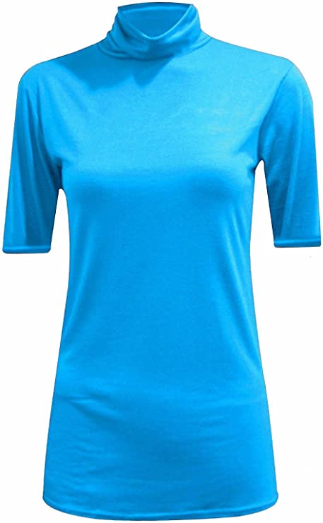 Womens Ladies Turtle Polo Neck Jumper Short Sleeve Top High Neck T Shirt Top Plus 8-14