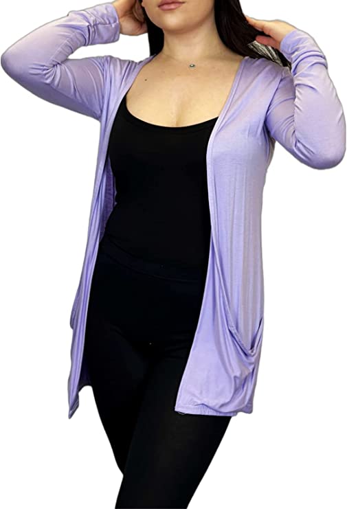 Ladies Long Sleeve Pocket Cardigan Womens Top Sizes 8-14