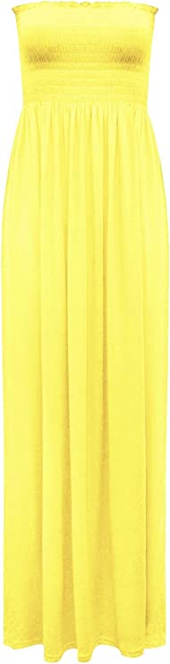 Plus Size Womens Printed Bandeau Strapless Shirred Ladies Long Maxi Dress