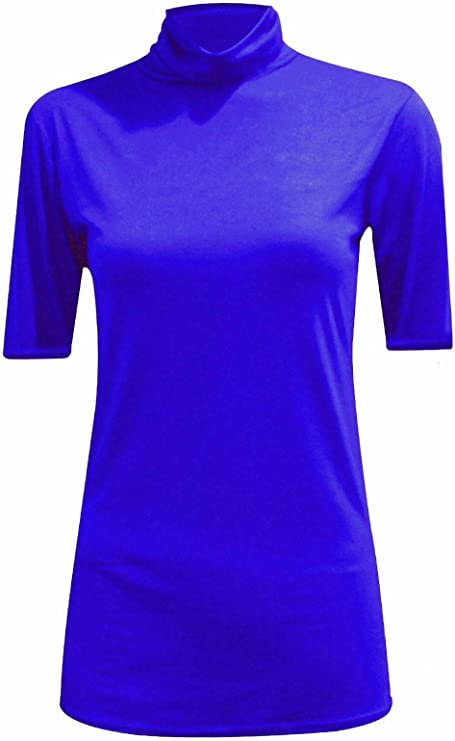Womens Ladies Turtle Polo Neck Jumper Short Sleeve Top High Neck T Shirt Top Plus 8-14
