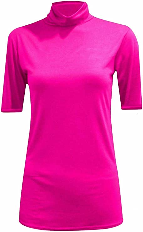 Womens Ladies Turtle Polo Neck Jumper Short Sleeve Top High Neck T Shirt Top Plus 8-14