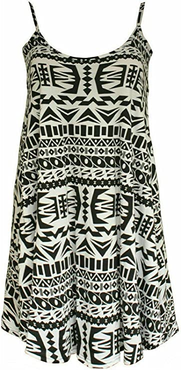 Plus Size Womens Printed Strappy Sleeveless Ladies Mini Dress Vest Top