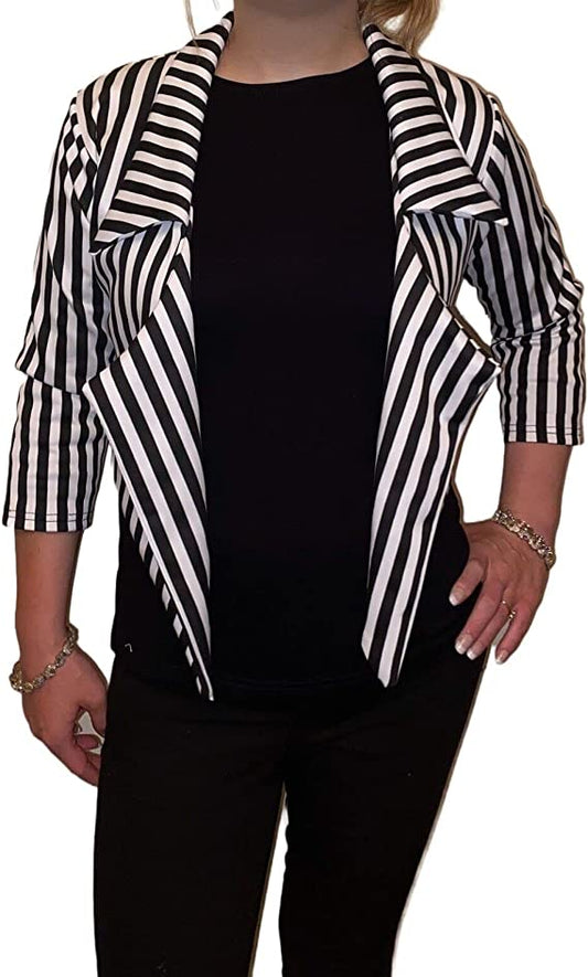 LUXE DIVA Women's Stripe Waterfall Crop Blazer