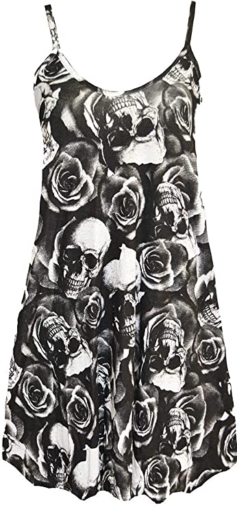 Plus Size Womens Printed Strappy Sleeveless Ladies Mini Dress Vest Top