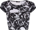 Load image into Gallery viewer, Women Cap Short Sleeve Crop Top Round Neck Plain/Printed T-Shirt Stretchy Summer Cropped Vest Tops Size 8-14
