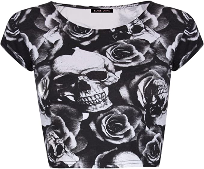 Women Cap Short Sleeve Crop Top Round Neck Plain/Printed T-Shirt Stretchy Summer Cropped Vest Tops Size 8-14