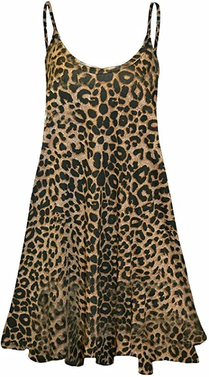 Plus Size Womens Printed Strappy Sleeveless Ladies Mini Dress Vest Top