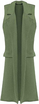 Load image into Gallery viewer, Ladies Front Open Sleeveless Long Duster Coat Waistcoat Blazer Womens Sleeveless Open Front Long Waistcoat Stylish Crepe Pocket Jacket Coat Plus Size UK Size 8-26
