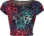 Load image into Gallery viewer, Women Cap Short Sleeve Crop Top Round Neck Plain/Printed T-Shirt Stretchy Summer Cropped Vest Tops Size 8-14
